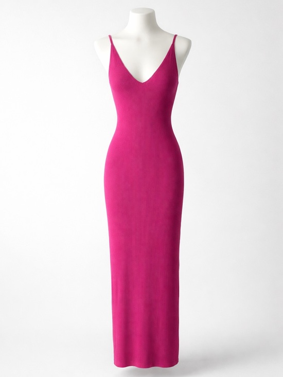 Freshman 1996 Dresses & Skirts - Fuchsia Ribbed V‑Neck Maxi long Dress semi-formal fitted women’s small sexy